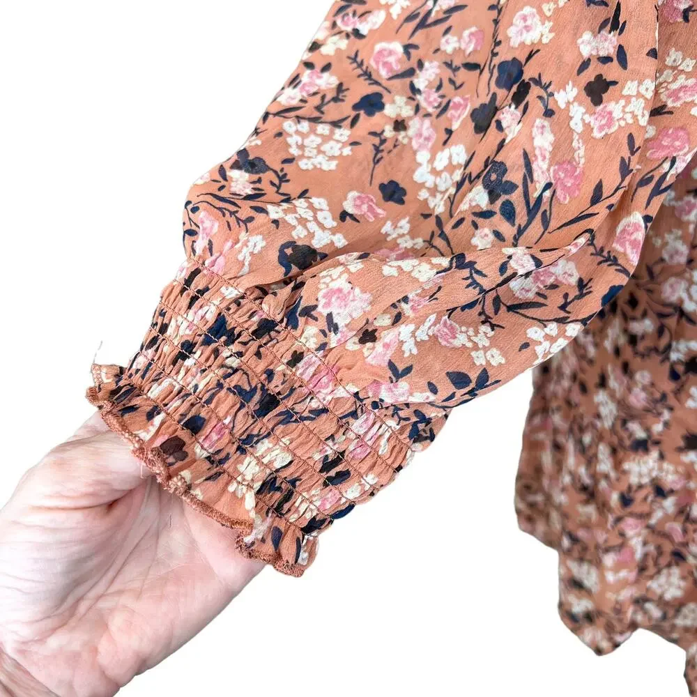 NWT Adyson Parker Floral Tiered Puff Long Sleeve Dress Sz 1X Cedarwood Combo